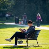 person sitting on bench outside