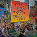 Young people demonstrate ahead of a climate summit in New York in September 2023