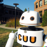 Robot with the letters "CUU" on its chest on the CU Boulder campus