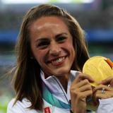 Jenny Simpson at the 2011 IAFF World Championships after winning a gold medal