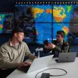 Graduate students Michael Klonowski, left, and Daniel Aguilar-Marsillach, right, work in the Raytheon Space & Intelligence Vision, Autonomy, and Decision Research (VADeR) at CU Boulder, which studies new methods for tracking and managing satellite traffic in space. (Credit: CU Boulder College of Engineering and Applied Science) 
