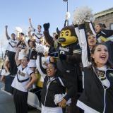 Chip and CU cheerleaders root for the Buffs