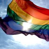 LGBT rainbow flag flying