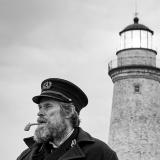 Black and white photo of Willem Dafoe and Robert Pattinson in The Lighthouse film