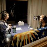 Podcast host Erika Randall and June Gruber recording an episode