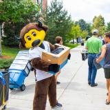 Chip the Buffalo carrying a box during move-in