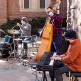 music students practicing outside on campus