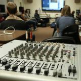 Students give presentations during a music technology class