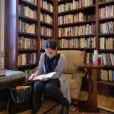 Deven Parker, a fifth-year graduate student in the English department, studies in the Hazel Gates Woodruff reading room.