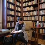 Grad student studying in reading room