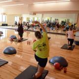 Students work out during fitness class at The Rec