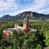 A scenic view of the CU Boulder campus and Old Main.