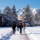 Students walking on a snowy campus