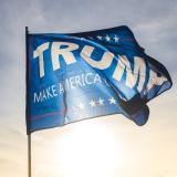 Blue Trump flag flying