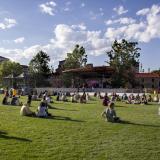 Students watch band at Farrand Field during Welcomefest 2016