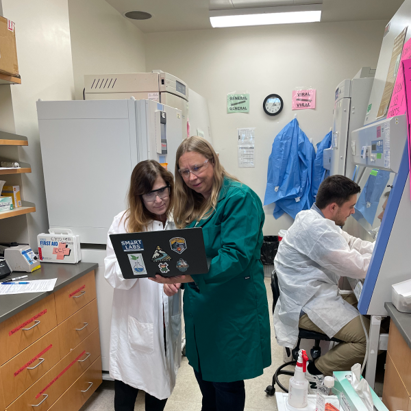 Theresa Nahreini and Kathy Ramirez-Aguilar in the lab
