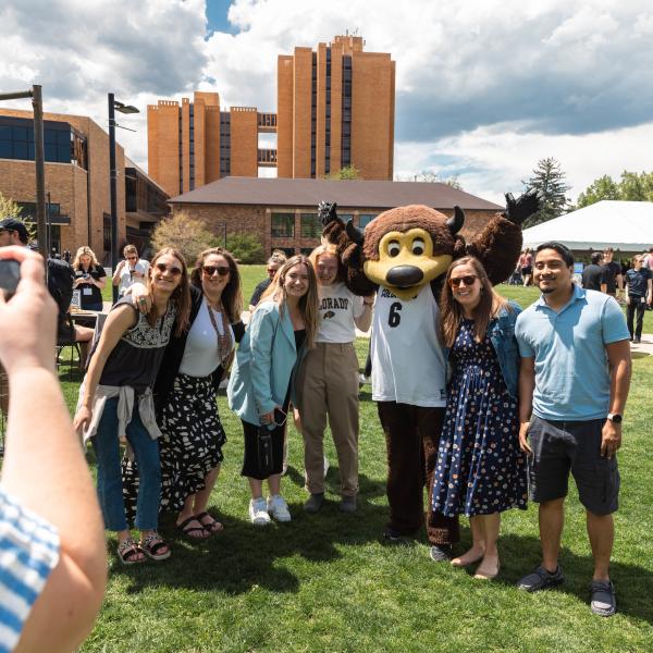 Student Affairs staff with Chip the buffalo mascot