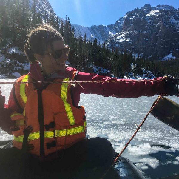 Isabella Oleksy in the field with a buoy