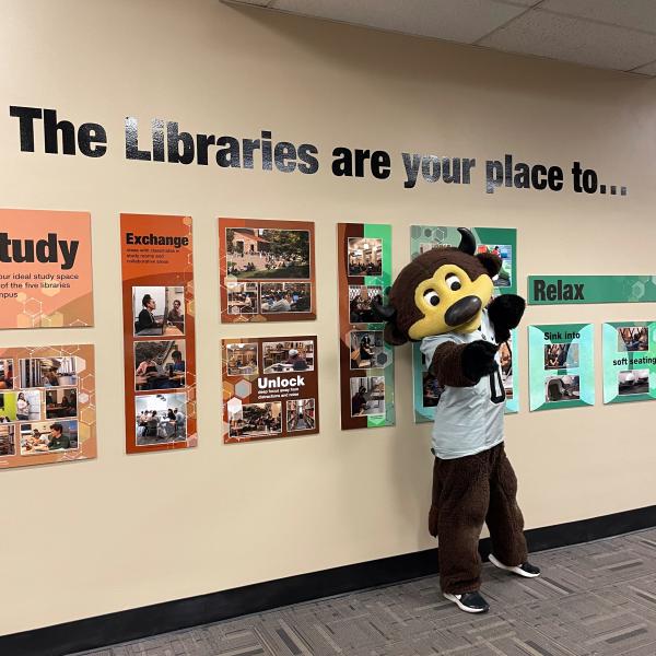 Chip at a library exhibit