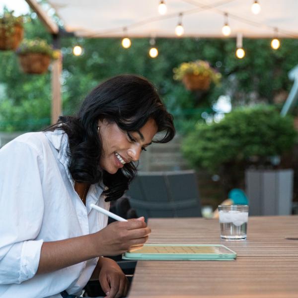 student studying outside