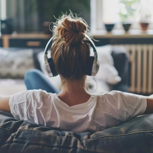 person listening to music on headphones