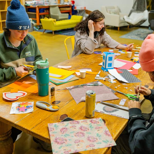 students participate in a DIY craft night on campus