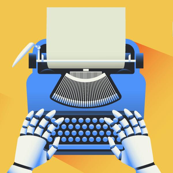 illustration of a robot typing on a typewriter