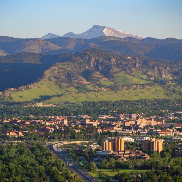 Arial shot of the CU Boulder campus