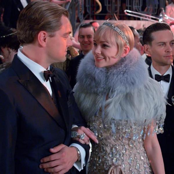 Still from the 2013 Great Gatsby movie starring Leonardo DiCaprio, Tobey Maguire and Carey Mulligan