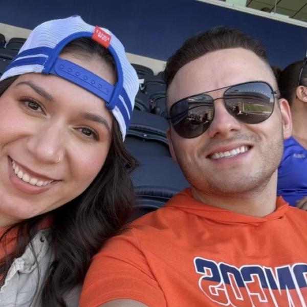 Beatriz Salazar and friend at a Broncos game
