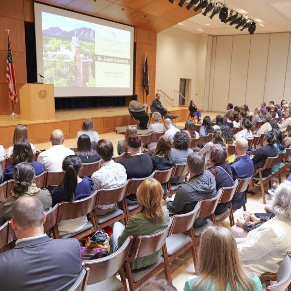 Chancellor Justin Schwartz addresses the campus community
