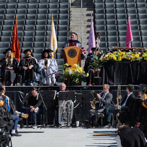 Chancellor Justin Schwartz welcomes all to the commencement ceremony