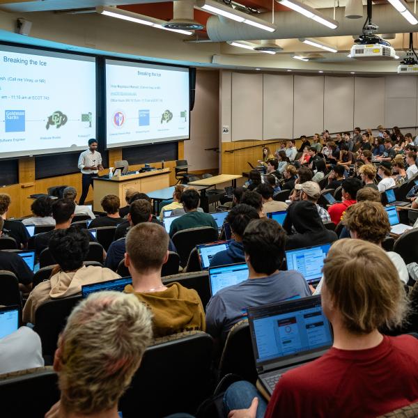 class in a large auditorium
