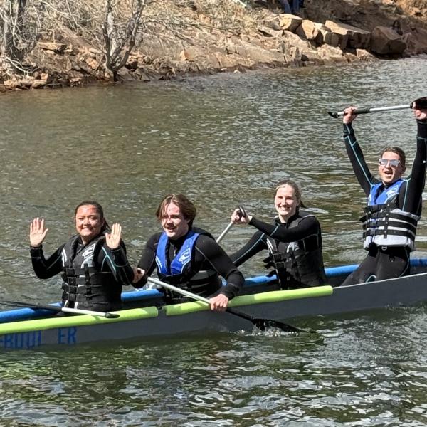 students in a concrete canoe