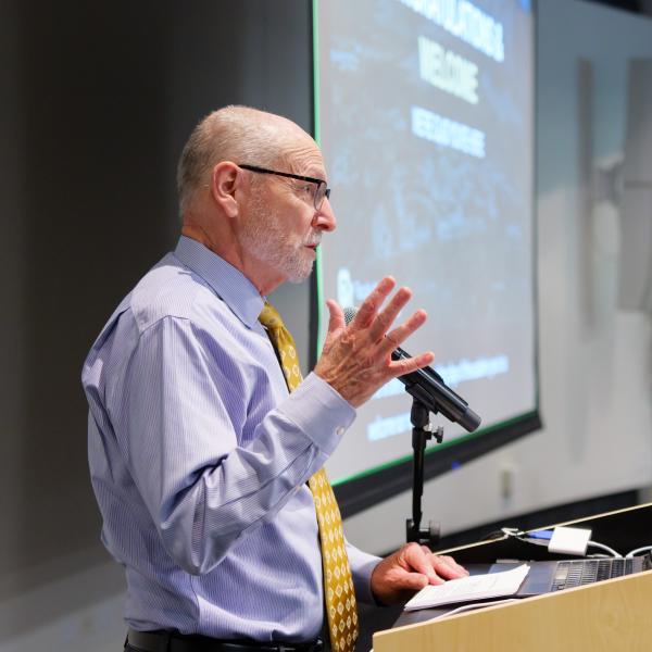 Provost Russ Moore speaks at the New Faculty Welcome event in August 2024