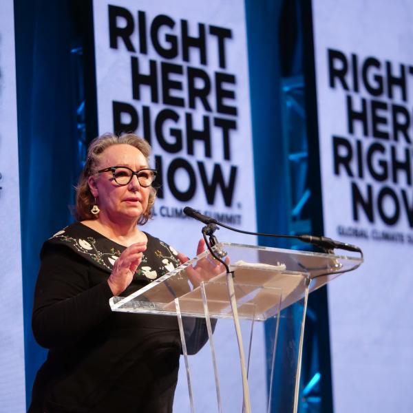 Sheila Watt-Cloutier speaking at the 2022 Right Here, Right Now global climate summit held at CU Boulder