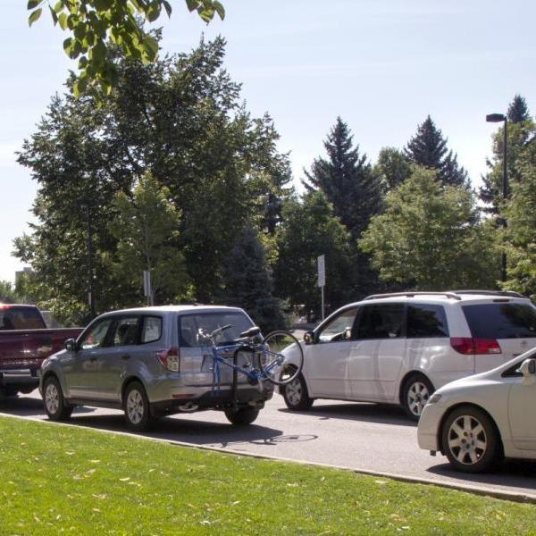 cars lined up during commencement