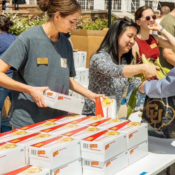 students working in the Mobile Food Pantry
