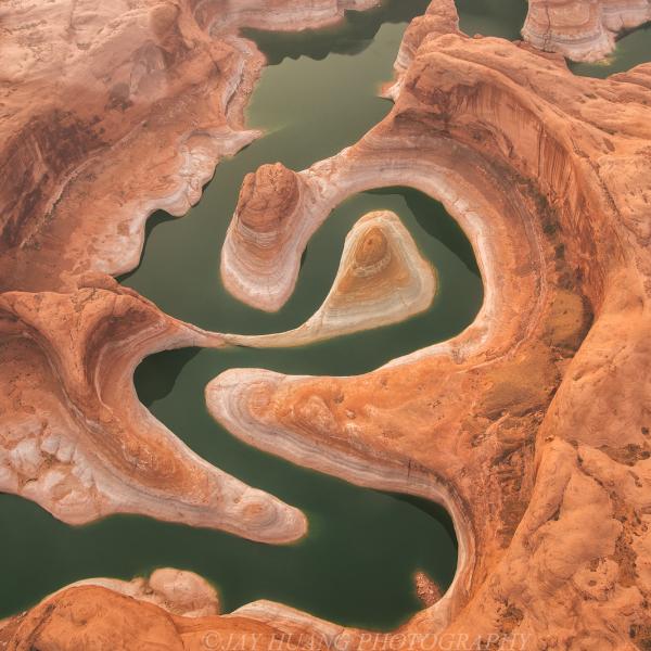 An aerial image of the Reflection Canyon of the Colorado River