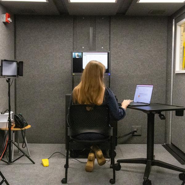 student in a libraries studio