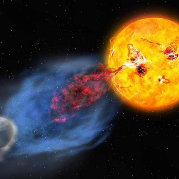 artist's rendering of hot and cold plasma from the sun