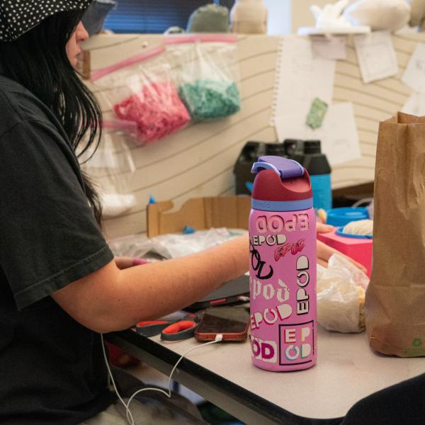 A student works on handcrafted gift