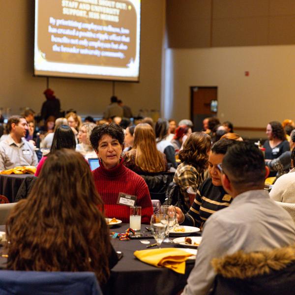 campus community members mingling at the Student Success Conference