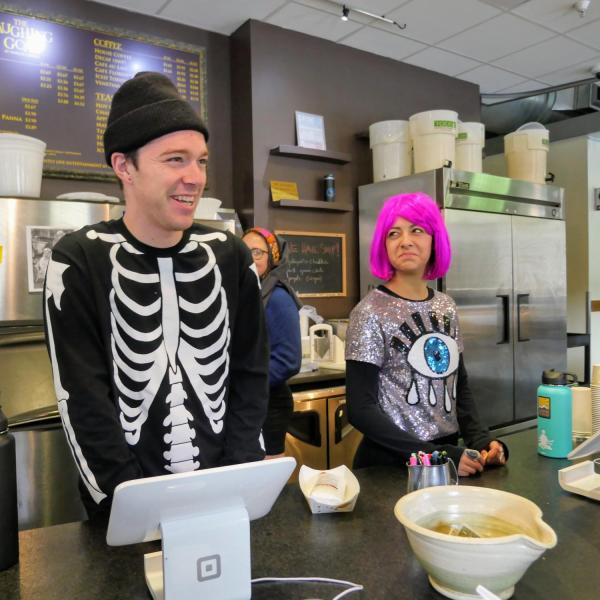 Chase Robertson, left, and Larissa Alvarado, Laughing Goat employees.