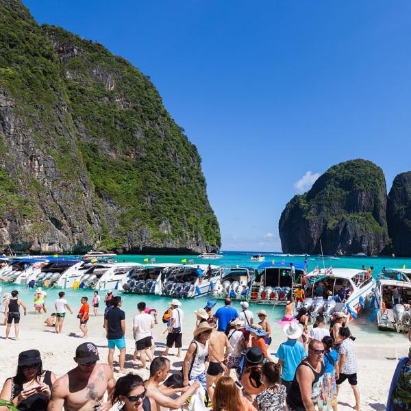 Phi Phi Island in Thailand packed with tourists
