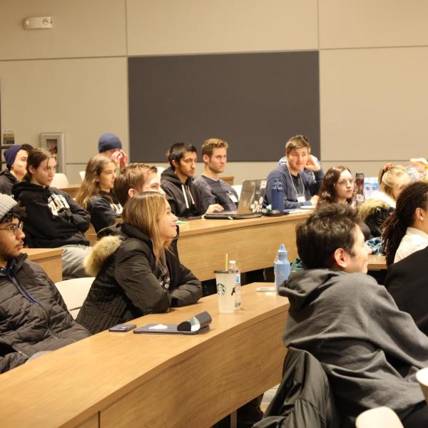 quantum physics students in a lecture hall