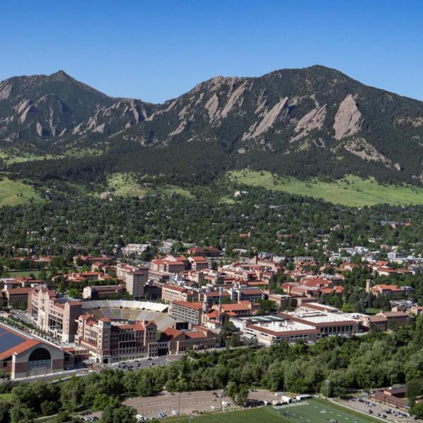 Aerial view of the CU Boulder campus