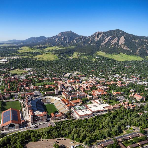 Aerial shot of CU Boulder campus