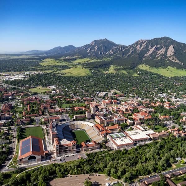 aerial shot of CU Boulder campus