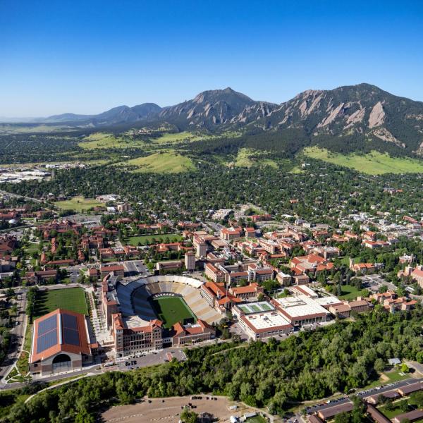 Aerial photo of CU Boulder campus
